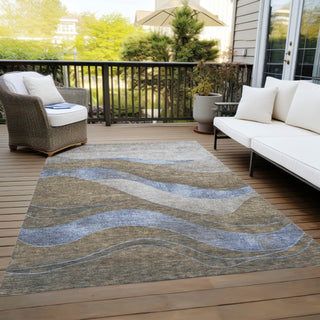 Piper Looms Chantille Swirls ACN1892 Taupe Machine Washable Area Rug Outdoor Lifestyle Image Feature
