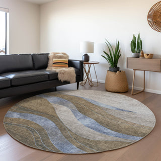 Piper Looms Chantille Swirls ACN1892 Taupe Machine Washable Area Rug Round Lifestyle Image Feature