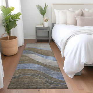 Piper Looms Chantille Swirls ACN1892 Taupe Machine Washable Area Rug Runner Lifestyle Image Feature