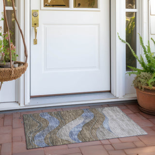 Piper Looms Chantille Swirls ACN1892 Taupe Machine Washable Area Rug Scatter Outdoor Lifestyle Image Feature