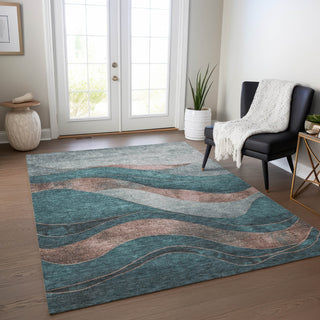 Piper Looms Chantille Swirls ACN1892 Teal Machine Washable Area Rug Lifestyle Image Feature