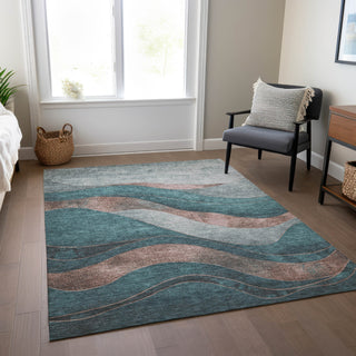 Piper Looms Chantille Swirls ACN1892 Teal Machine Washable Area Rug Lifestyle Image Feature