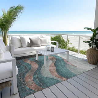 Piper Looms Chantille Swirls ACN1892 Teal Machine Washable Area Rug Outdoor Lifestyle Image Feature