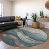 Piper Looms Chantille Swirls ACN1892 Teal Machine Washable Area Rug Round Lifestyle Image Feature