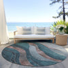 Piper Looms Chantille Swirls ACN1892 Teal Machine Washable Area Rug Round Outdoor Lifestyle Image Feature