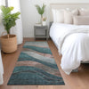 Piper Looms Chantille Swirls ACN1892 Teal Machine Washable Area Rug Runner Lifestyle Image Feature
