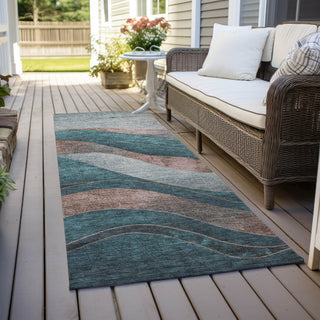 Piper Looms Chantille Swirls ACN1892 Teal Machine Washable Area Rug Runner Outdoor Lifestyle Image Feature