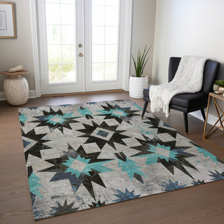 Piper Looms Chantille Aztec ACN1893 Black Machine Washable Area Rug Lifestyle Image Feature
