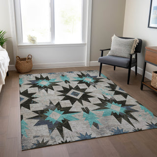 Piper Looms Chantille Aztec ACN1893 Black Machine Washable Area Rug Lifestyle Image Feature