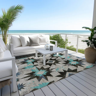 Piper Looms Chantille Aztec ACN1893 Black Machine Washable Area Rug Outdoor Lifestyle Image Feature
