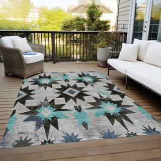 Piper Looms Chantille Aztec ACN1893 Black Machine Washable Area Rug Outdoor Lifestyle Image Feature
