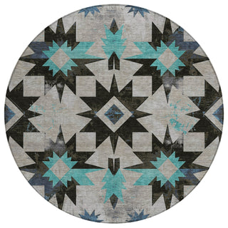 Piper Looms Chantille Aztec ACN1893 Black Machine Washable Area Rug Round Main Image