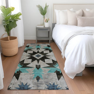Piper Looms Chantille Aztec ACN1893 Black Machine Washable Area Rug Runner Lifestyle Image Feature