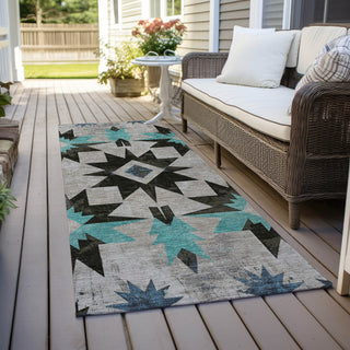 Piper Looms Chantille Aztec ACN1893 Black Machine Washable Area Rug Runner Outdoor Lifestyle Image Feature