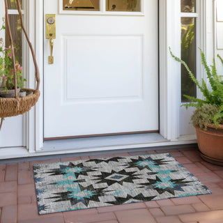 Piper Looms Chantille Aztec ACN1893 Black Machine Washable Area Rug Scatter Outdoor Lifestyle Image Feature