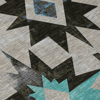 Piper Looms Chantille Aztec ACN1893 Black Machine Washable Area Rug Swatch Image