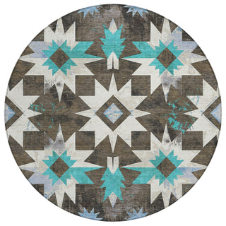 Piper Looms Chantille Aztec ACN1893 Brown Machine Washable Area Rug Round Main Image