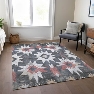 Piper Looms Chantille Aztec ACN1893 Charcoal Machine Washable Area Rug Lifestyle Image Feature
