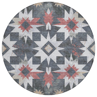 Piper Looms Chantille Aztec ACN1893 Charcoal Machine Washable Area Rug Round Main Image