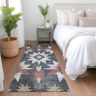 Piper Looms Chantille Aztec ACN1893 Charcoal Machine Washable Area Rug Runner Lifestyle Image Feature