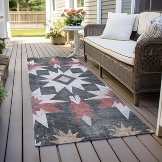 Piper Looms Chantille Aztec ACN1893 Charcoal Machine Washable Area Rug Runner Outdoor Lifestyle Image Feature