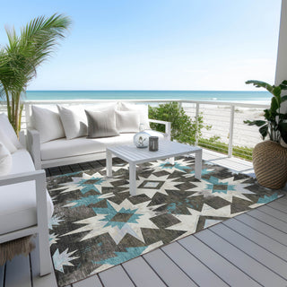 Piper Looms Chantille Aztec ACN1893 Coffee Machine Washable Area Rug Outdoor Lifestyle Image Feature