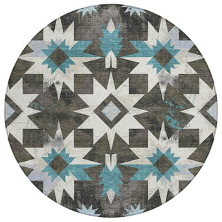 Piper Looms Chantille Aztec ACN1893 Coffee Machine Washable Area Rug Round Main Image