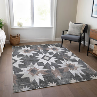 Piper Looms Chantille Aztec ACN1893 Graphite Machine Washable Area Rug Lifestyle Image Feature