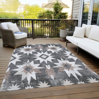 Piper Looms Chantille Aztec ACN1893 Graphite Machine Washable Area Rug Outdoor Lifestyle Image Feature