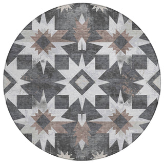 Piper Looms Chantille Aztec ACN1893 Graphite Machine Washable Area Rug Round Main Image