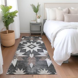 Piper Looms Chantille Aztec ACN1893 Graphite Machine Washable Area Rug Runner Lifestyle Image Feature