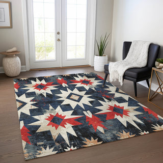 Piper Looms Chantille Aztec ACN1893 Navy Machine Washable Area Rug Lifestyle Image Feature