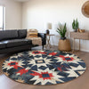 Piper Looms Chantille Aztec ACN1893 Navy Machine Washable Area Rug Round Lifestyle Image Feature