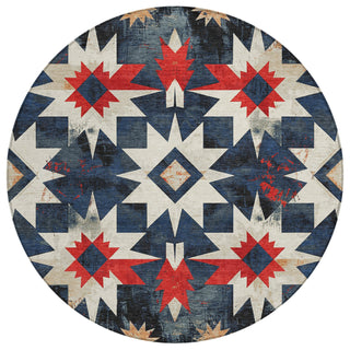 Piper Looms Chantille Aztec ACN1893 Navy Machine Washable Area Rug Round Main Image