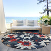 Piper Looms Chantille Aztec ACN1893 Navy Machine Washable Area Rug Round Outdoor Lifestyle Image Feature