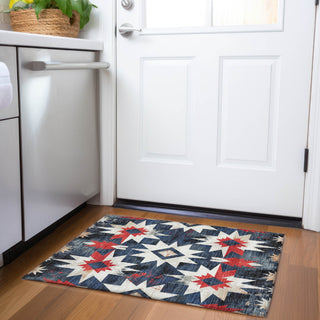 Piper Looms Chantille Aztec ACN1893 Navy Machine Washable Area Rug Scatter Lifestyle Image Feature