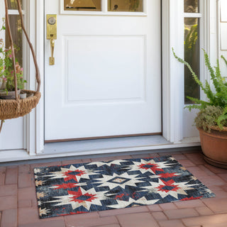 Piper Looms Chantille Aztec ACN1893 Navy Machine Washable Area Rug Scatter Outdoor Lifestyle Image Feature