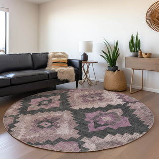 Piper Looms Chantille Aztec ACN1894 Blush Machine Washable Area Rug Round Lifestyle Image Feature