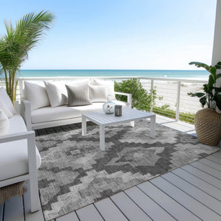 Piper Looms Chantille Aztec ACN1894 Gray Machine Washable Area Rug Outdoor Lifestyle Image Feature