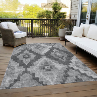 Piper Looms Chantille Aztec ACN1894 Gray Machine Washable Area Rug Outdoor Lifestyle Image Feature
