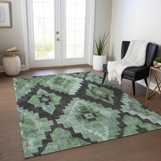 Piper Looms Chantille Aztec ACN1894 Green Machine Washable Area Rug Lifestyle Image Feature