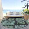 Piper Looms Chantille Aztec ACN1894 Green Machine Washable Area Rug Round Outdoor Lifestyle Image Feature
