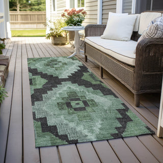 Piper Looms Chantille Aztec ACN1894 Green Machine Washable Area Rug Runner Outdoor Lifestyle Image Feature