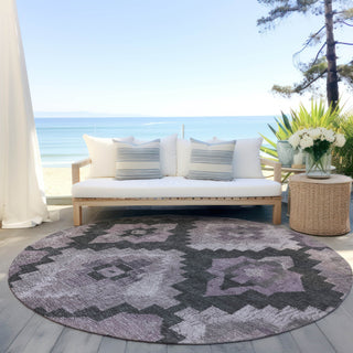 Piper Looms Chantille Aztec ACN1894 Lavender Machine Washable Area Rug Round Outdoor Lifestyle Image Feature