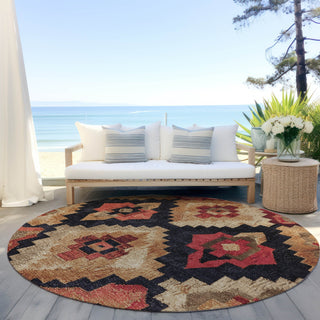 Piper Looms Chantille Aztec ACN1894 Rust Machine Washable Area Rug Round Outdoor Lifestyle Image Feature