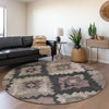 Piper Looms Chantille Aztec ACN1894 Taupe Machine Washable Area Rug Round Lifestyle Image Feature