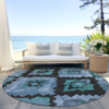 Piper Looms Chantille Aztec ACN1894 Teal Machine Washable Area Rug Round Outdoor Lifestyle Image Feature