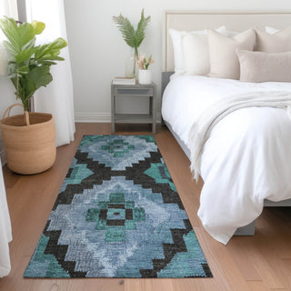 Piper Looms Chantille Aztec ACN1894 Teal Machine Washable Area Rug Runner Lifestyle Image Feature