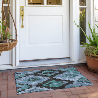 Piper Looms Chantille Aztec ACN1894 Teal Machine Washable Area Rug Scatter Outdoor Lifestyle Image Feature