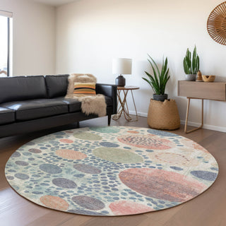 Piper Looms Chantille Geometric ACN1895 Denim Machine Washable Area Rug Round Lifestyle Image Feature
